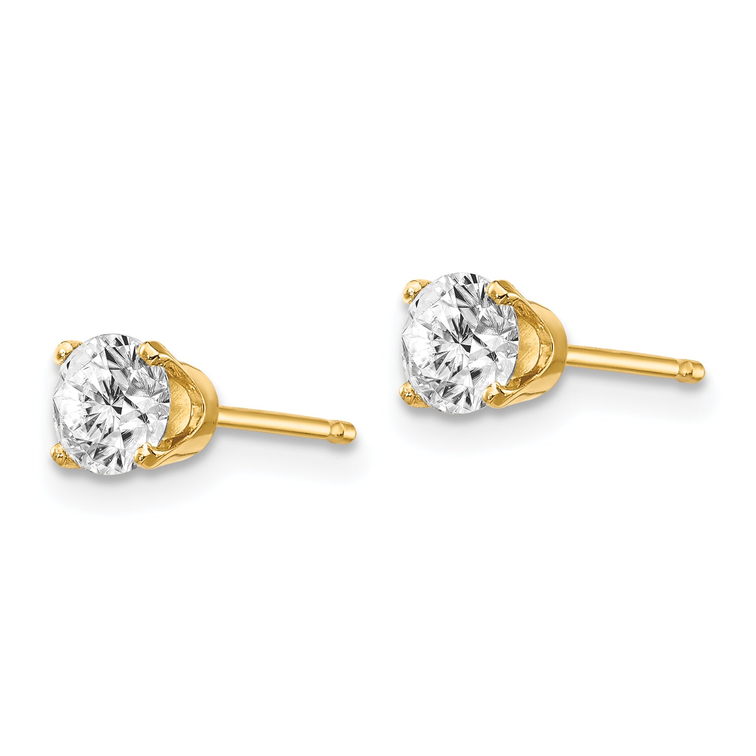 14K Yellow Gold Diamond Stud Earrings with Natural Round White Stones Secondary image
