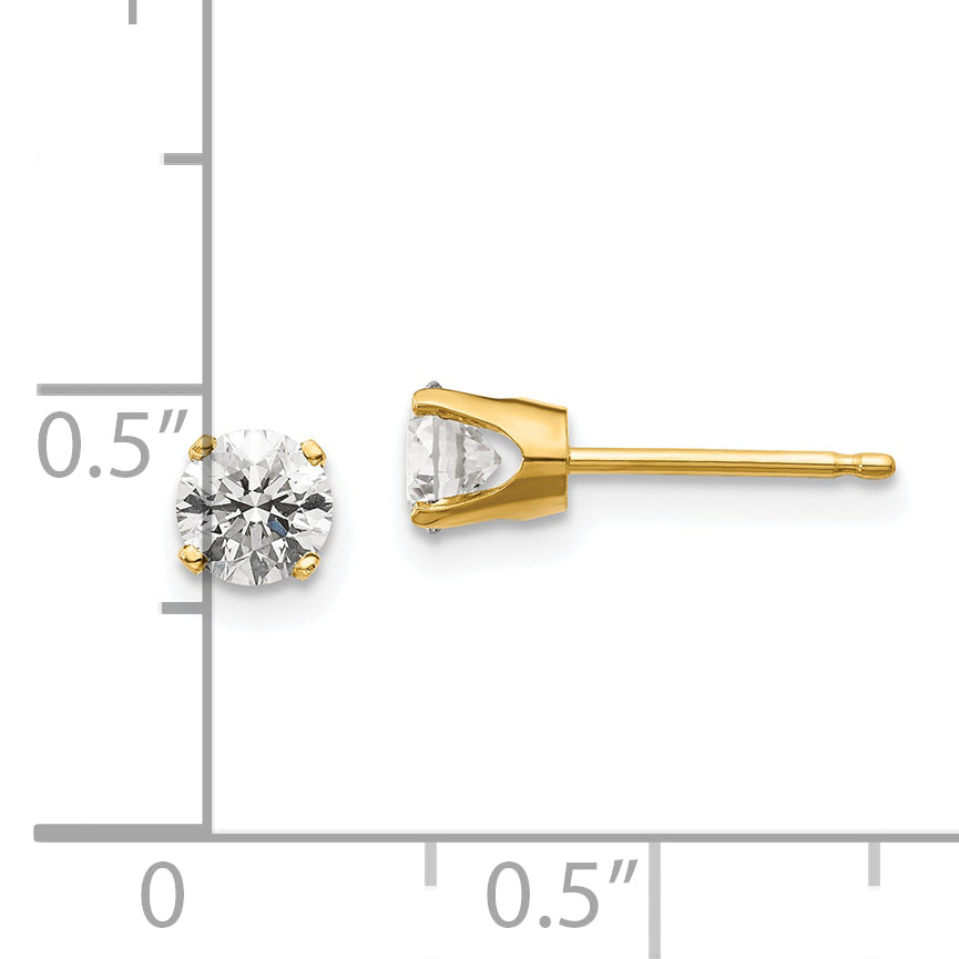 14K Yellow Gold Diamond Stud Earrings with Natural Round White Stones