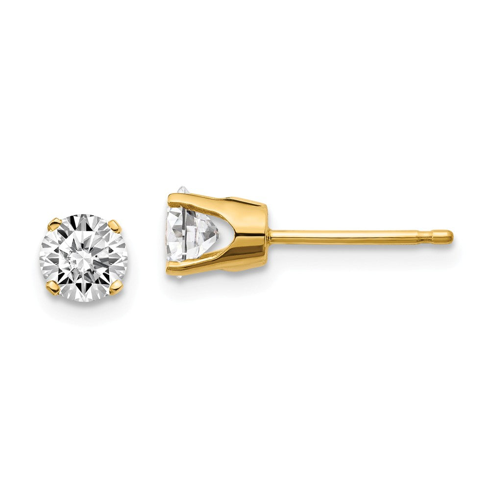 14K Yellow Gold Diamond Stud Earrings with Natural Round Cut