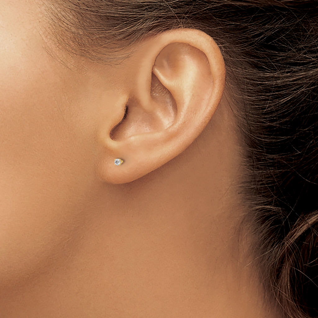 14K Yellow Gold Diamond Stud Earrings with Natural White Round Stones