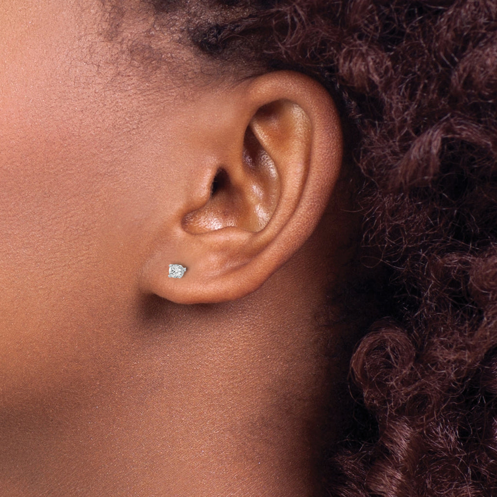 14K White Gold Diamond Stud Earrings with Rhodium Plating
