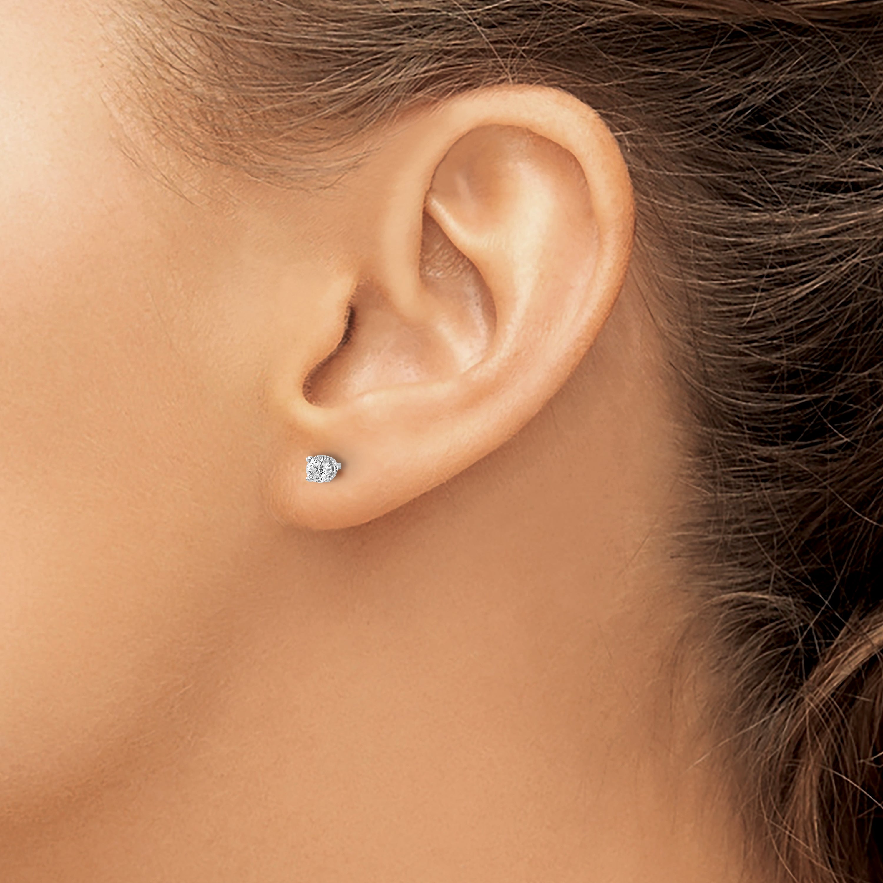 14K Gold Diamond Stud Earrings with Rhodium Finish for Women
