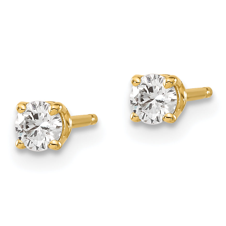 14K Gold Diamond Stud Earrings with Natural Round White Stones