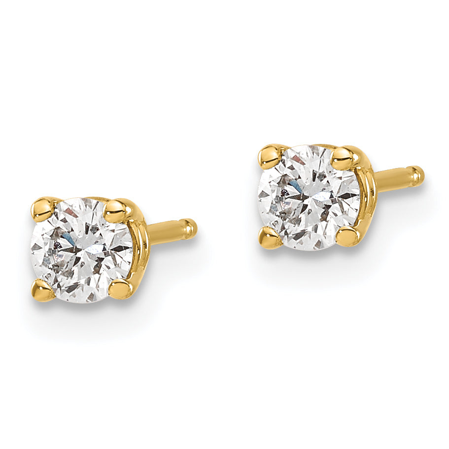 14K Yellow Gold Diamond Stud Earrings with 4 Prong Round-Cut Secondary image