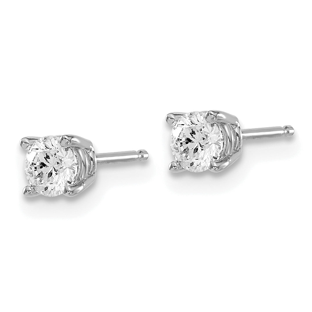 14K White Gold Diamond Stud Earrings with Push Back for Women