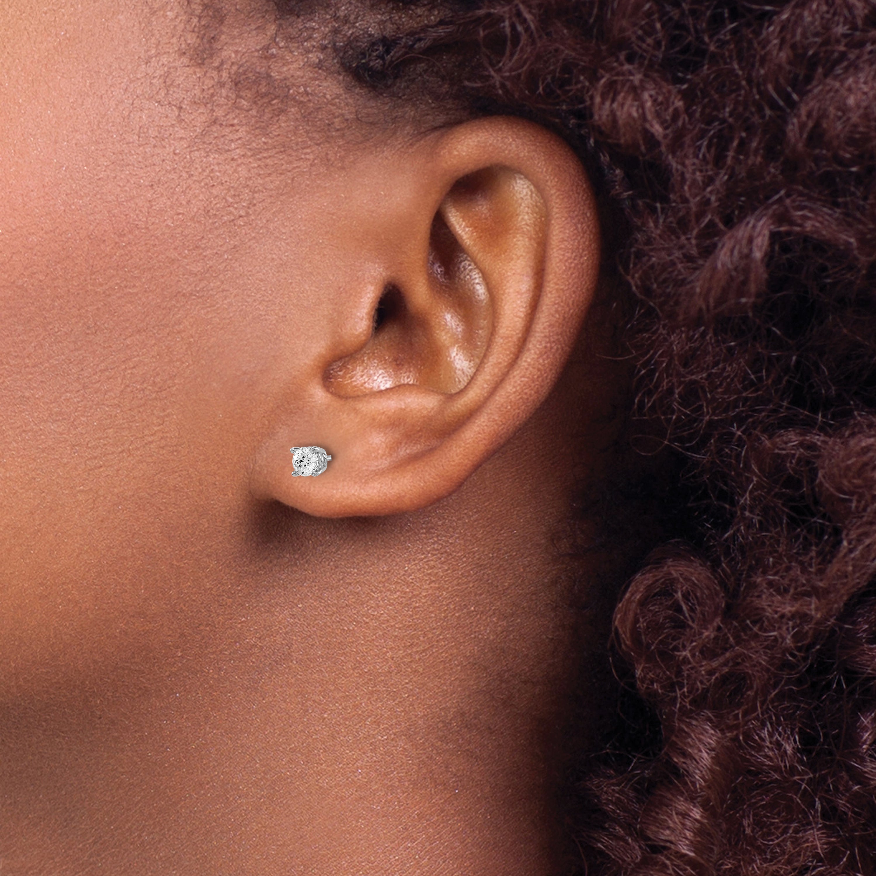14K White Gold Diamond Stud Earrings with Push Back for Women