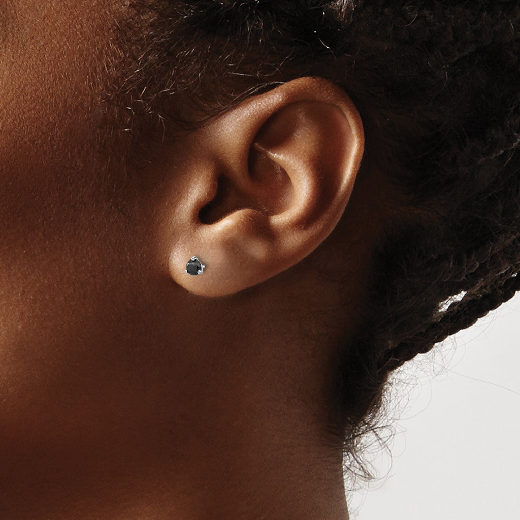 14K White Gold Black Diamond Stud Earrings with Rhodium Finish