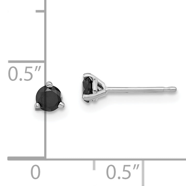 14K White Gold Black Diamond Stud Earrings with Rhodium Finish