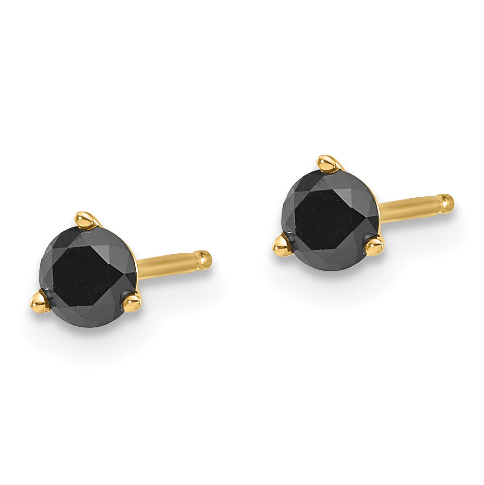14K Gold Black Diamond Stud Earrings with Elegant 3-Prong Setting Secondary image