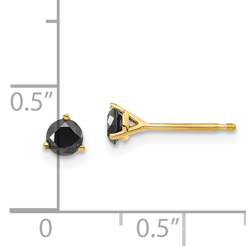 14K Gold Black Diamond Stud Earrings with Elegant 3-Prong Setting