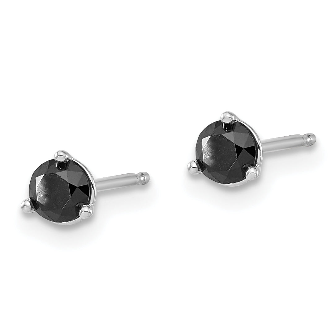 14K White Gold Black Diamond Stud Earrings: Elegant Rhodium-Plated Design
