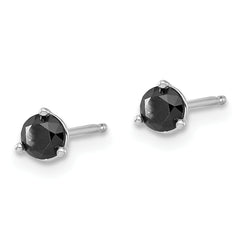 14K White Gold Black Diamond Stud Earrings: Elegant Rhodium-Plated Design