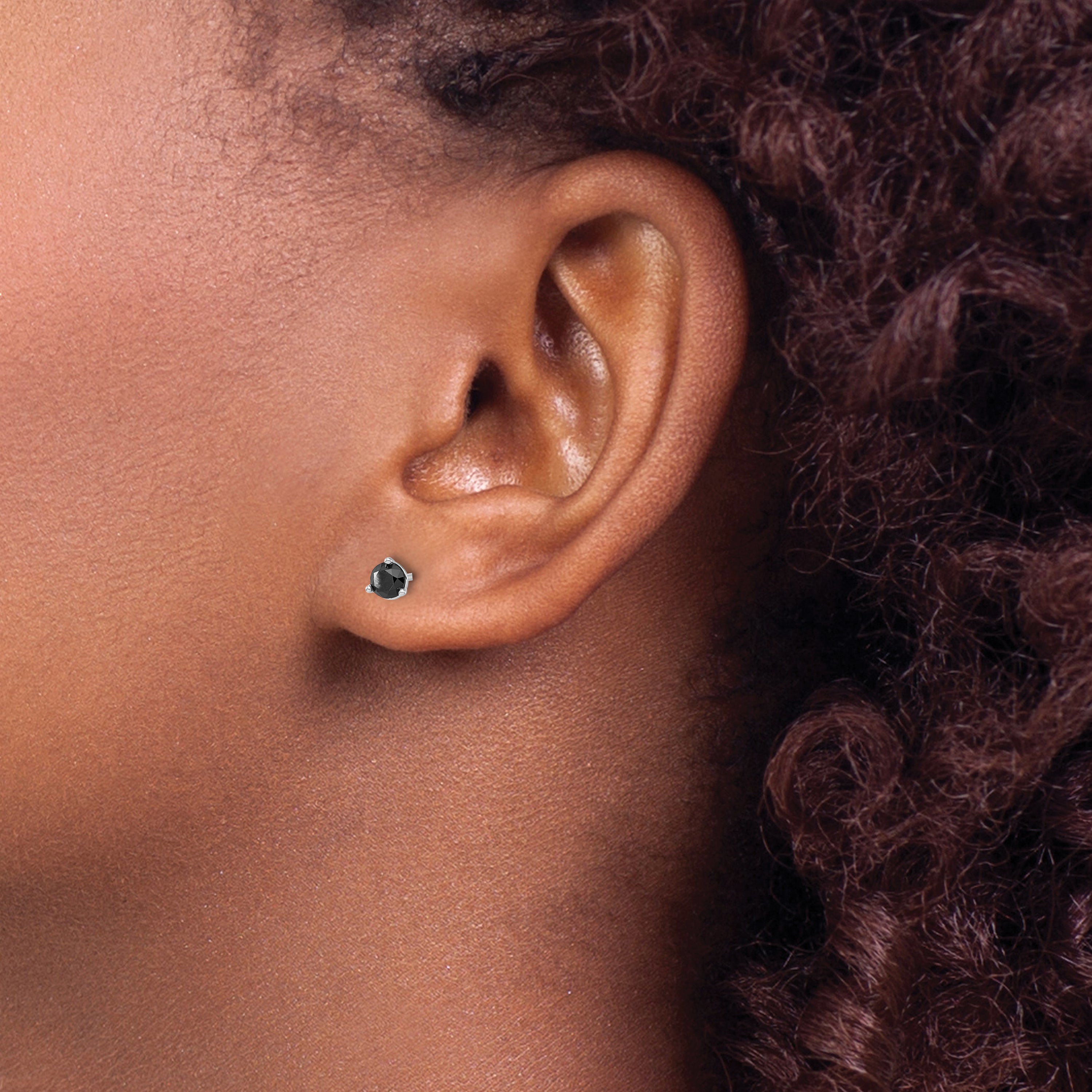 14K White Gold Black Diamond Stud Earrings: Elegant Rhodium-Plated Design