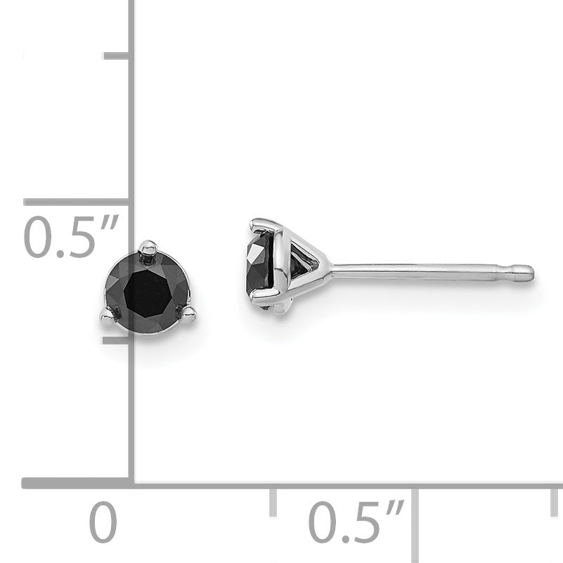14K White Gold Black Diamond Stud Earrings: Elegant Rhodium-Plated Design