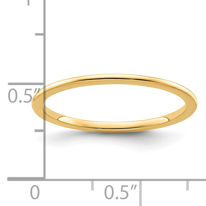 14K Yellow Gold 1.2mm Half Round Polished Stackable Band Size 4