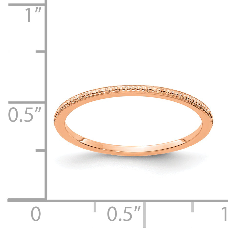 14K Rose Gold 1.2mm Beaded Stackable Band Size 4
