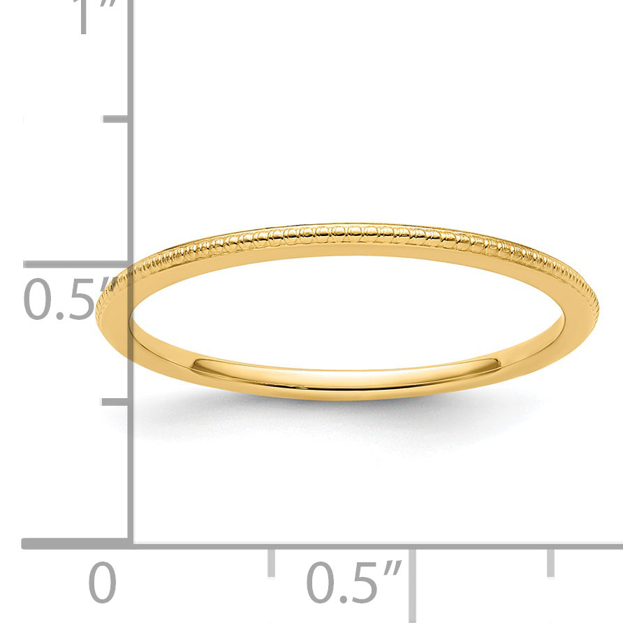 14K Yellow Gold 1.2mm Beaded Stackable Band Size 4