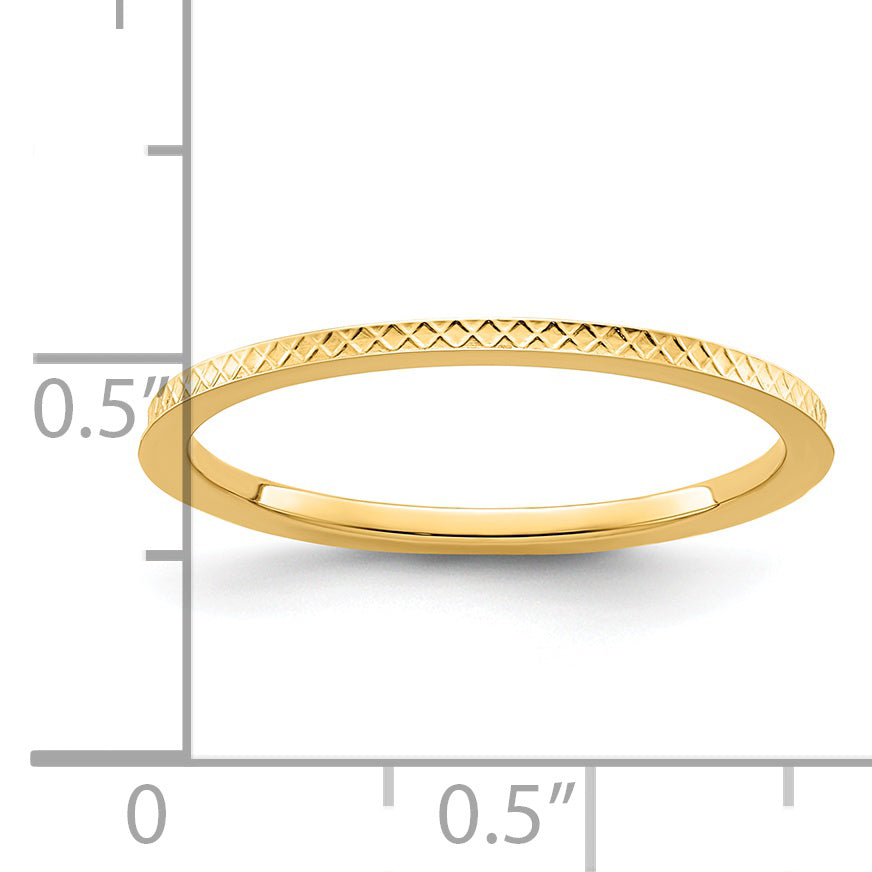 14K Yellow Gold 1.2mm Criss-Cross Pattern Stackable Band Size 4
