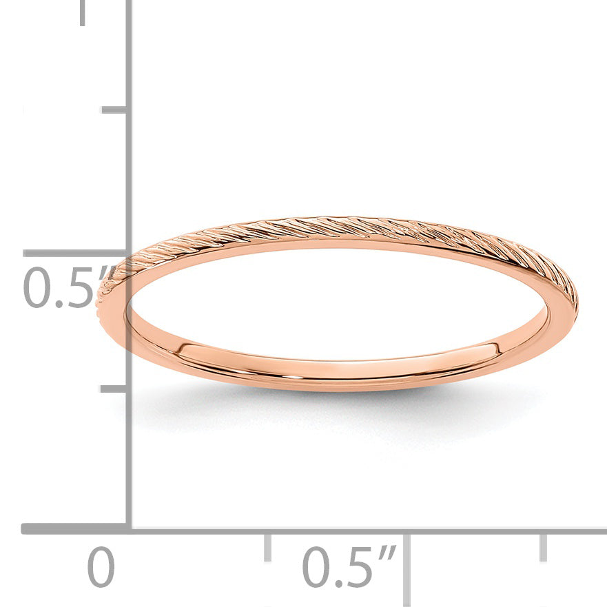 14K Rose Gold 1.2mm Twisted Wire Pattern Stackable Band Size 4