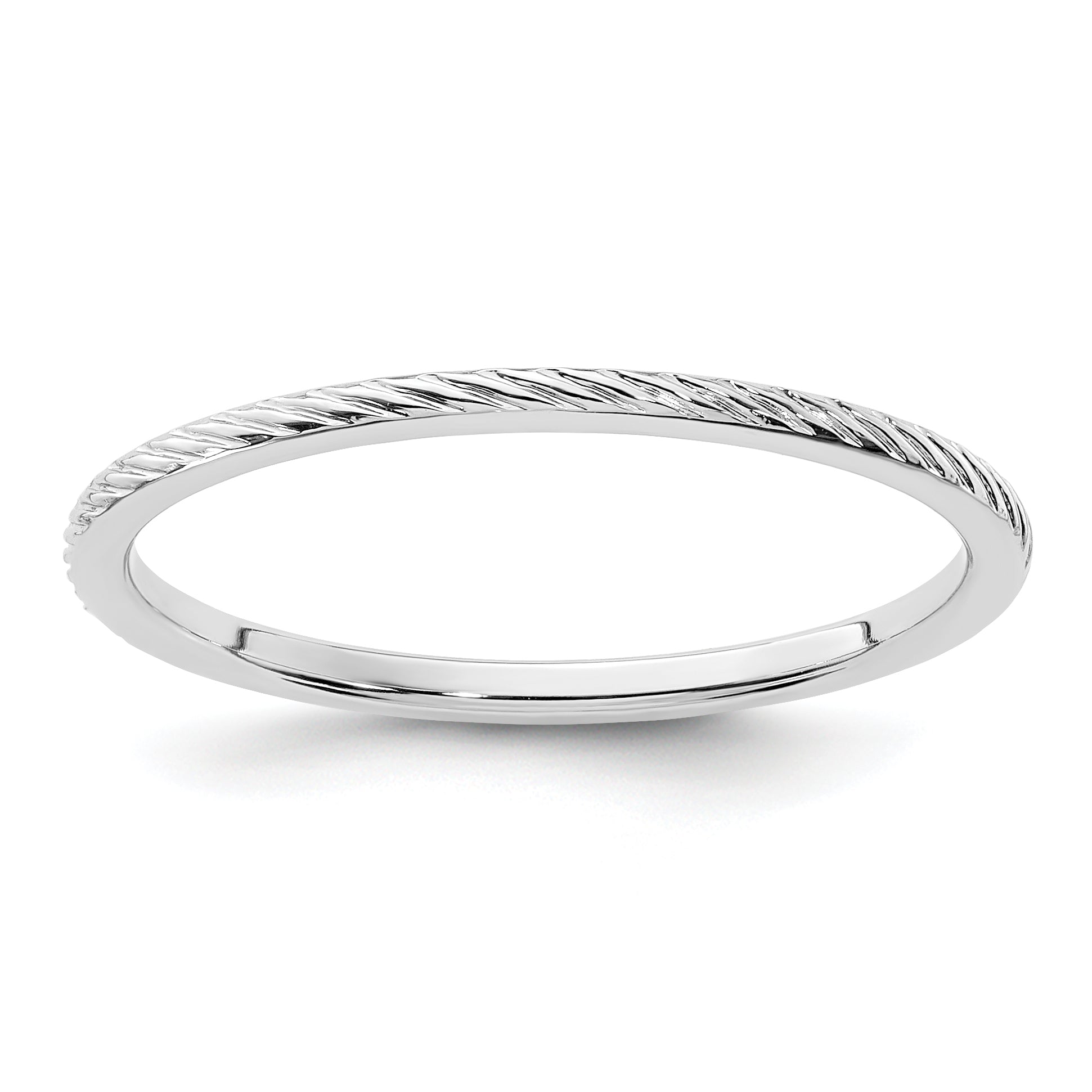 14K White Gold 1.2mm Twisted Wire Pattern Stackable Band Size 10