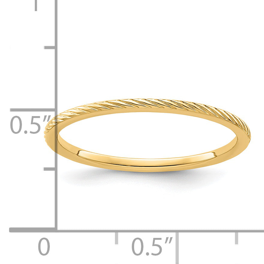 14K Yellow Gold 1.2mm Twisted Wire Pattern Stackable Band Size 4