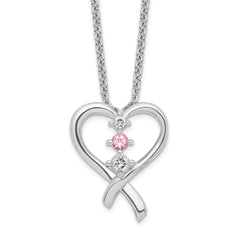 Survivor Collection Sterling Silver Rhodium-plated Clear Pink Swarovski Topaz Heart of Resilience Necklace