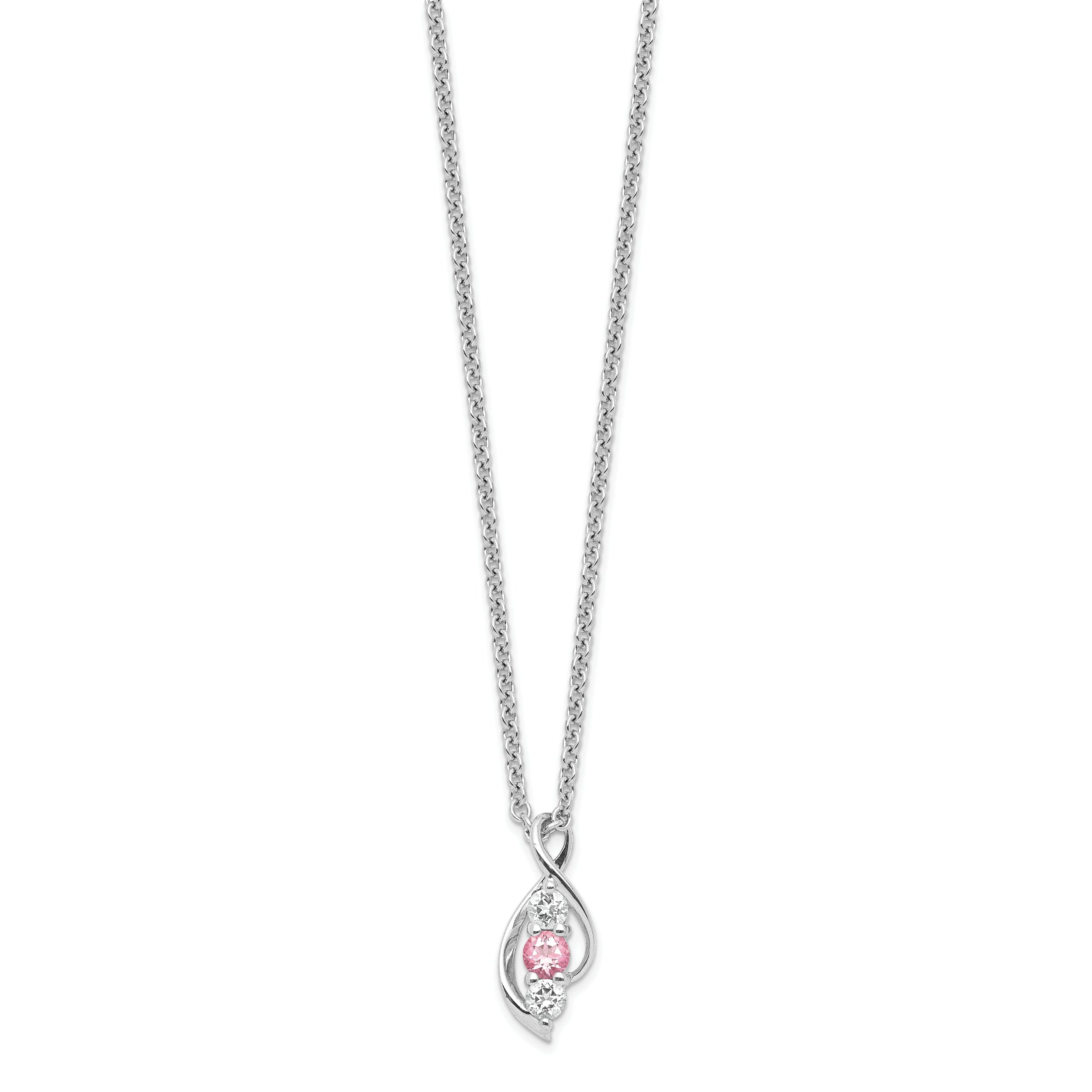 Survivor Collection 10K White Gold Rhodium-plated Clear and Pink Swarovski Topaz Legacy with 2in ext Necklace