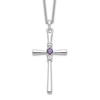 Survivor Collection Sterling Silver Rhodium-plated 16 Inch White and Purple Swarovski Topaz Faith Cross Necklace with 2 Inch Extender