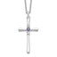 Survivor Collection Sterling Silver Rhodium-plated 16 Inch White and Purple Swarovski Topaz Faith Cross Necklace with 2 Inch Extender