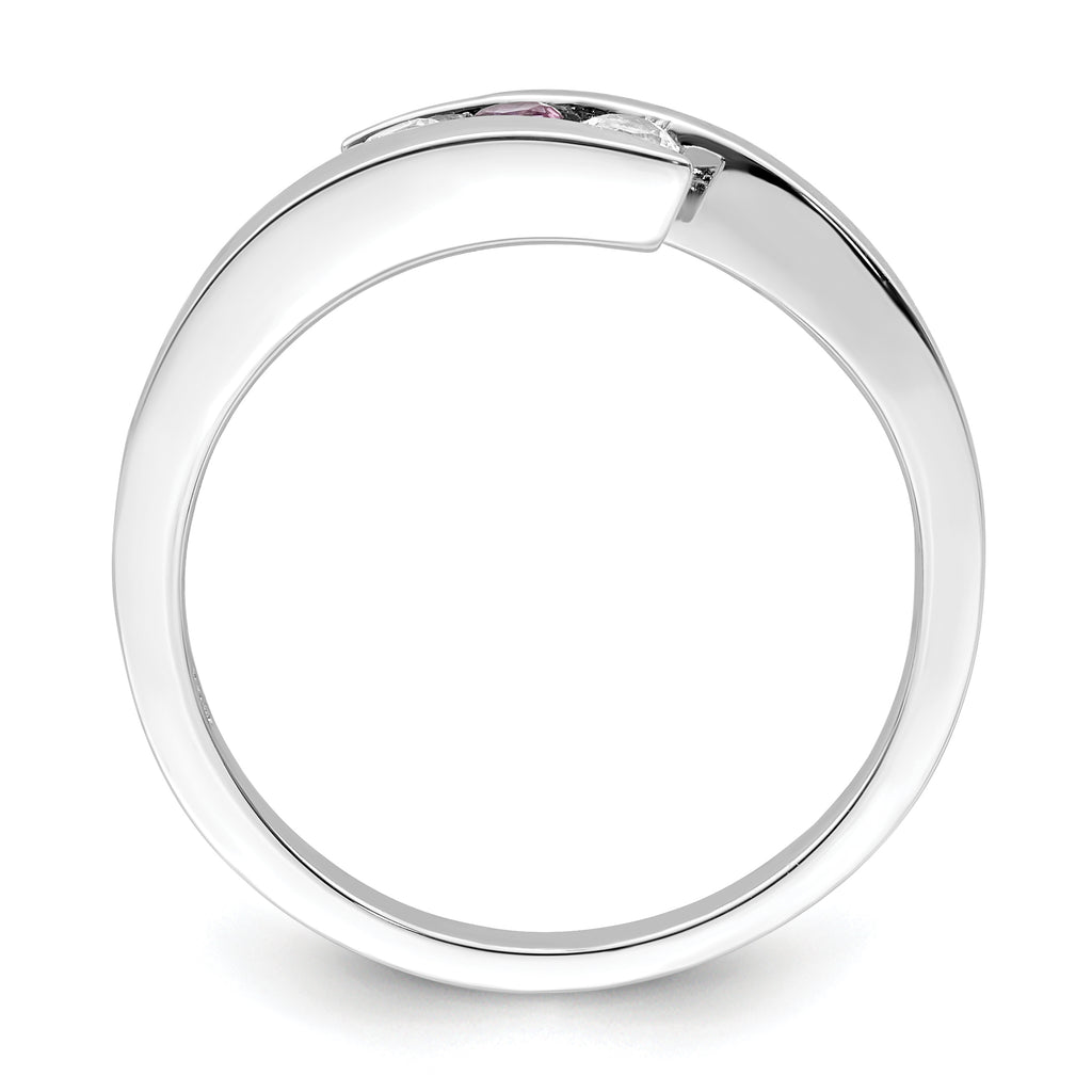 Survivor Collection 10K White Gold Rhodium-plated White and Pink Crystal Topaz Circle of Strength Ring