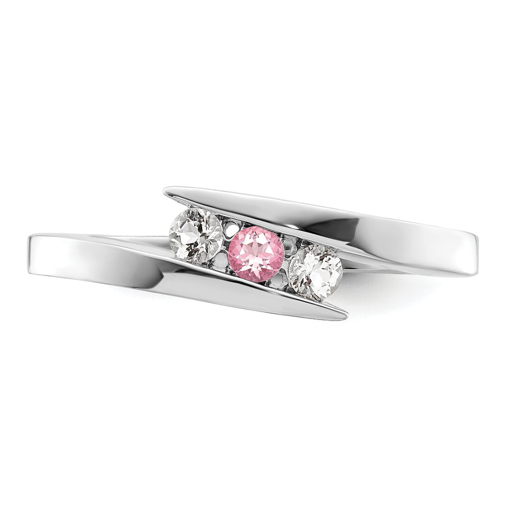 Survivor Collection 10K White Gold Rhodium-plated White and Pink Crystal Topaz Circle of Strength Ring