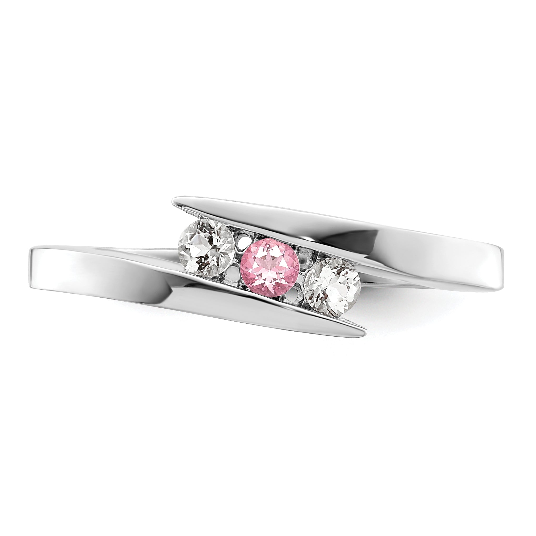 Survivor Collection 10K White Gold Rhodium-plated White and Pink Crystal Topaz Circle of Strength Ring