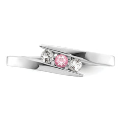 Survivor Collection 10K White Gold Rhodium-plated White and Pink Swarovski Topaz Circle of Strength Ring