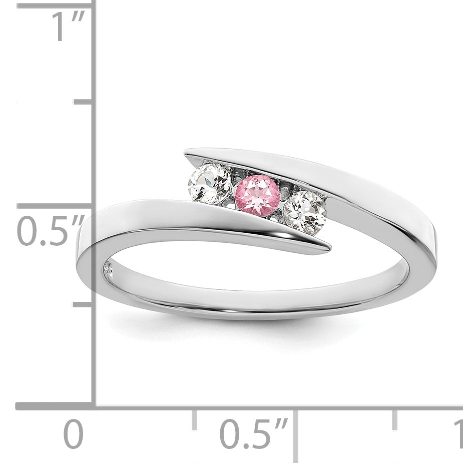 Survivor Collection 10K White Gold Rhodium-plated White and Pink Crystal Topaz Circle of Strength Ring