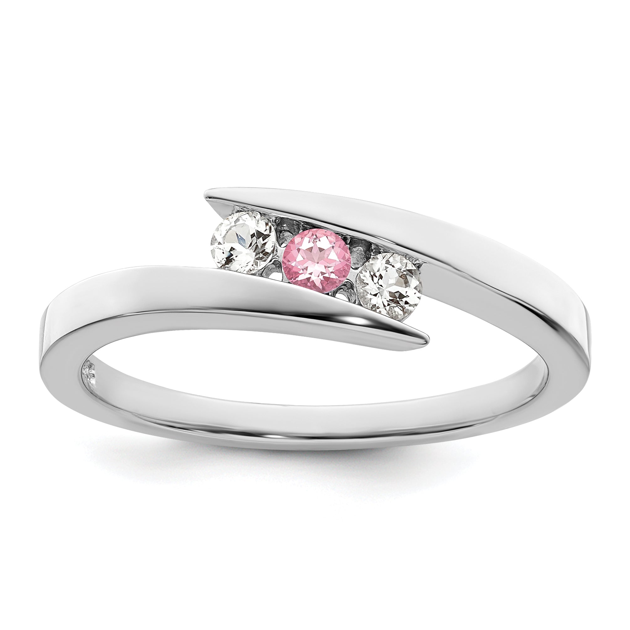 Survivor Collection 10K White Gold Rhodium-plated White and Pink Swarovski Topaz Circle of Strength Ring Main image