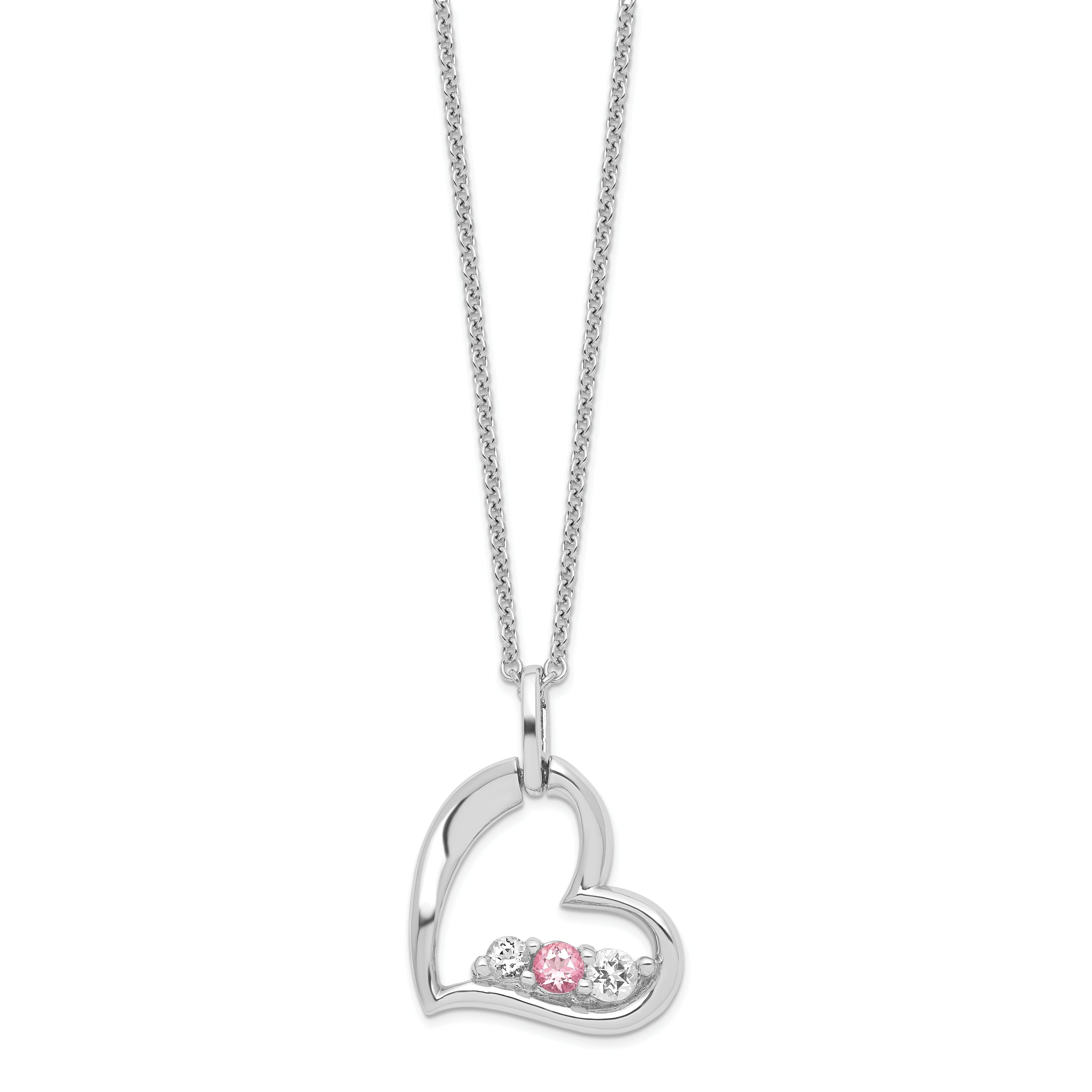 Survivor Collection Sterling Silver Rhodium-plated Clear Pink Swarovski Topaz Heart of Strength Necklace