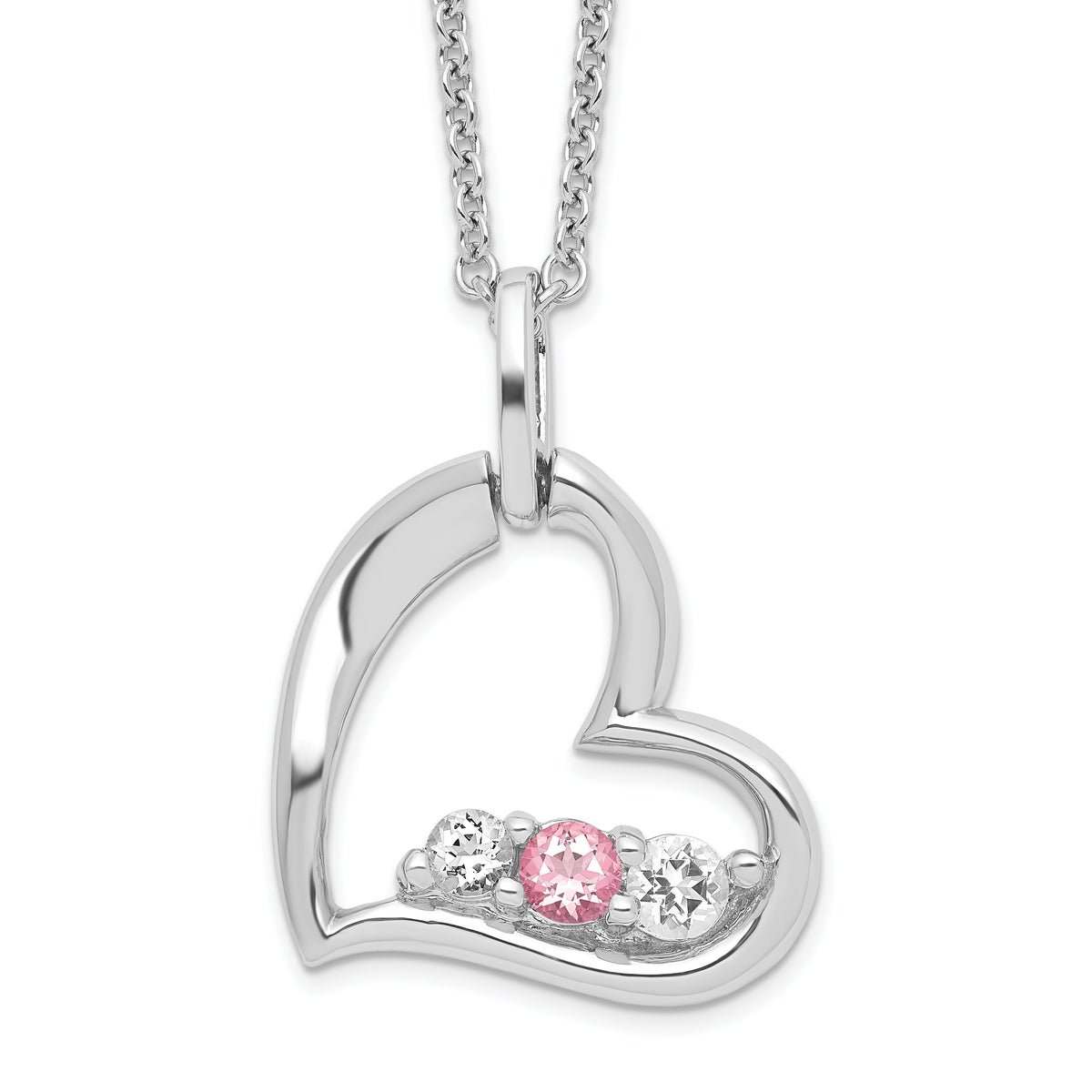 Survivor Collection Sterling Silver Rhodium-plated Clear Pink Swarovski Topaz Heart of Strength Necklace