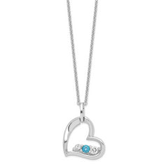 Sterling Silver Heart Necklace with Blue Swarovski Topaz and Rhodium Finish - 18