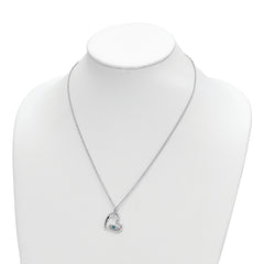 Sterling Silver Heart Necklace with Blue Swarovski Topaz and Rhodium Finish - 18