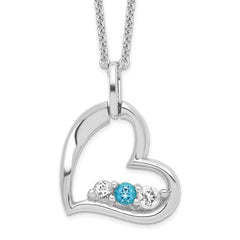 Survivor Collection Sterling Silver Rhodium-plated Clear and Blue Swarovski Topaz Heart Strength Necklace