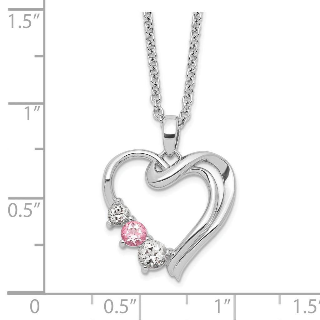 10K White Gold Heart of Healing Necklace with Pink & Clear Crystal Topaz