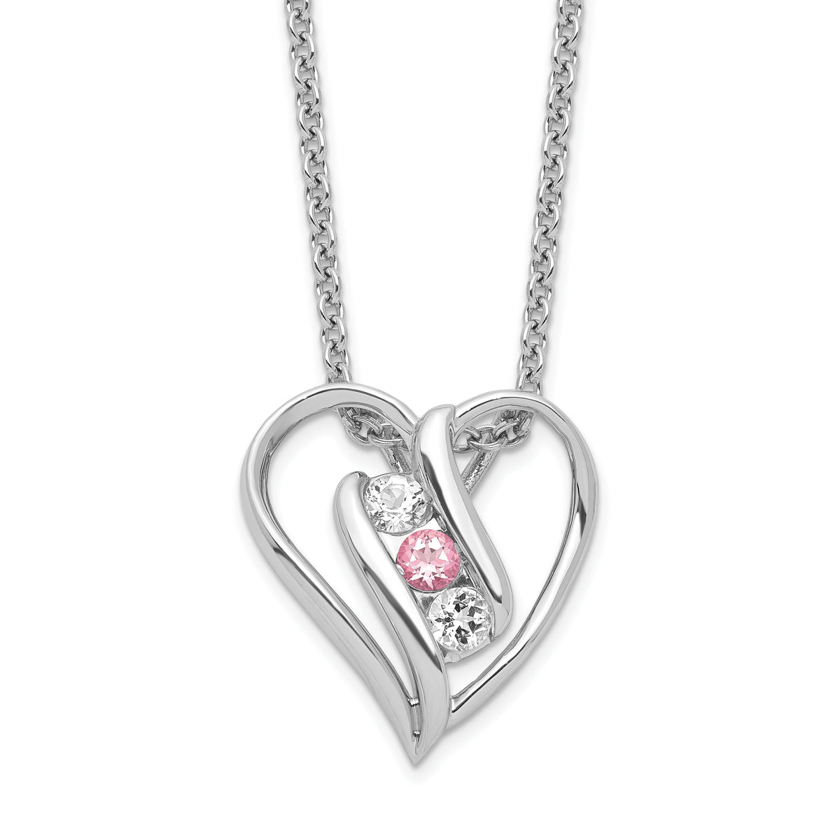 Survivor Collection 10K White Gold Rhodium-plated Clear Pink Swarovski Topaz Heart of Support Necklace