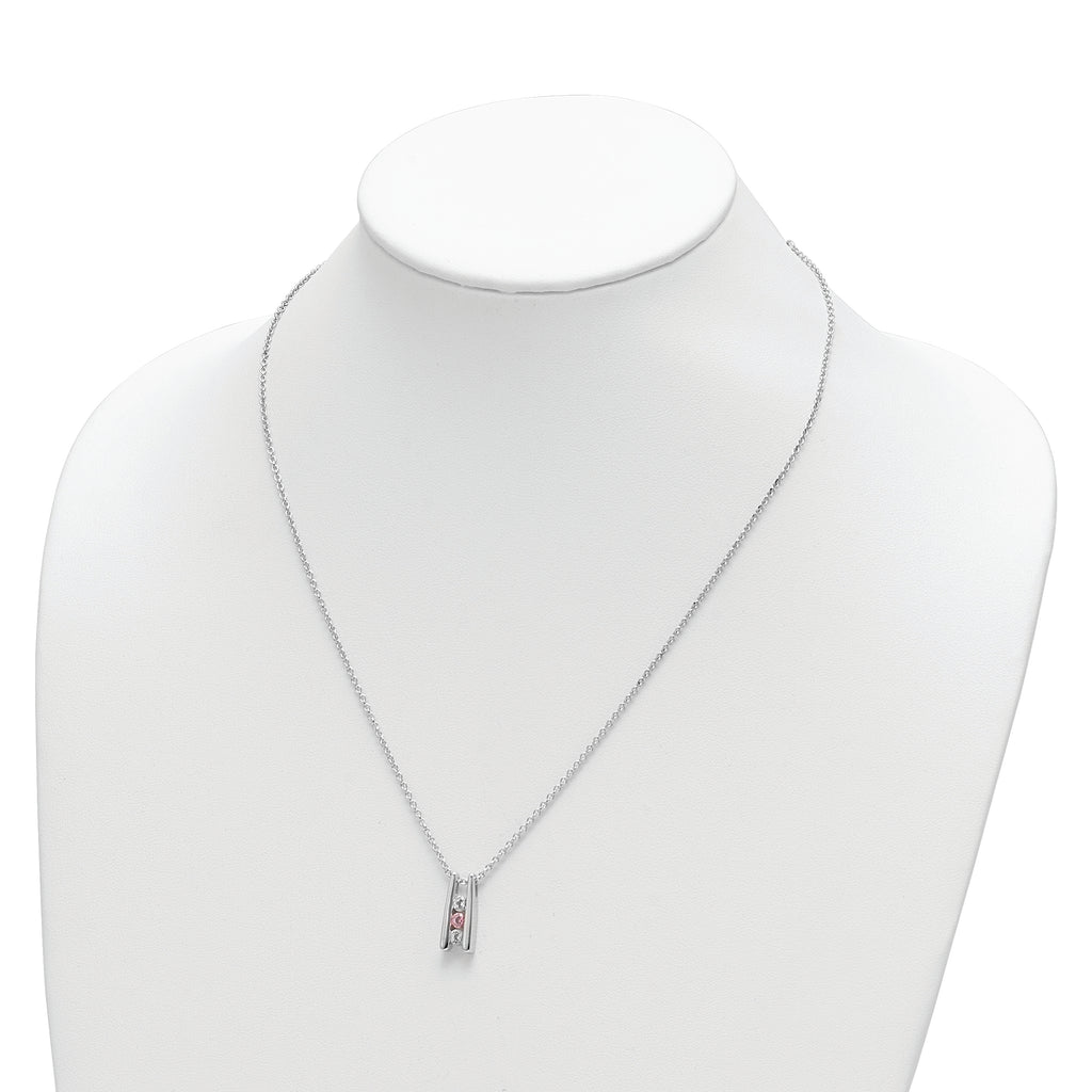10K White Gold Crystal Topaz Necklace with Pink Accent and Extender