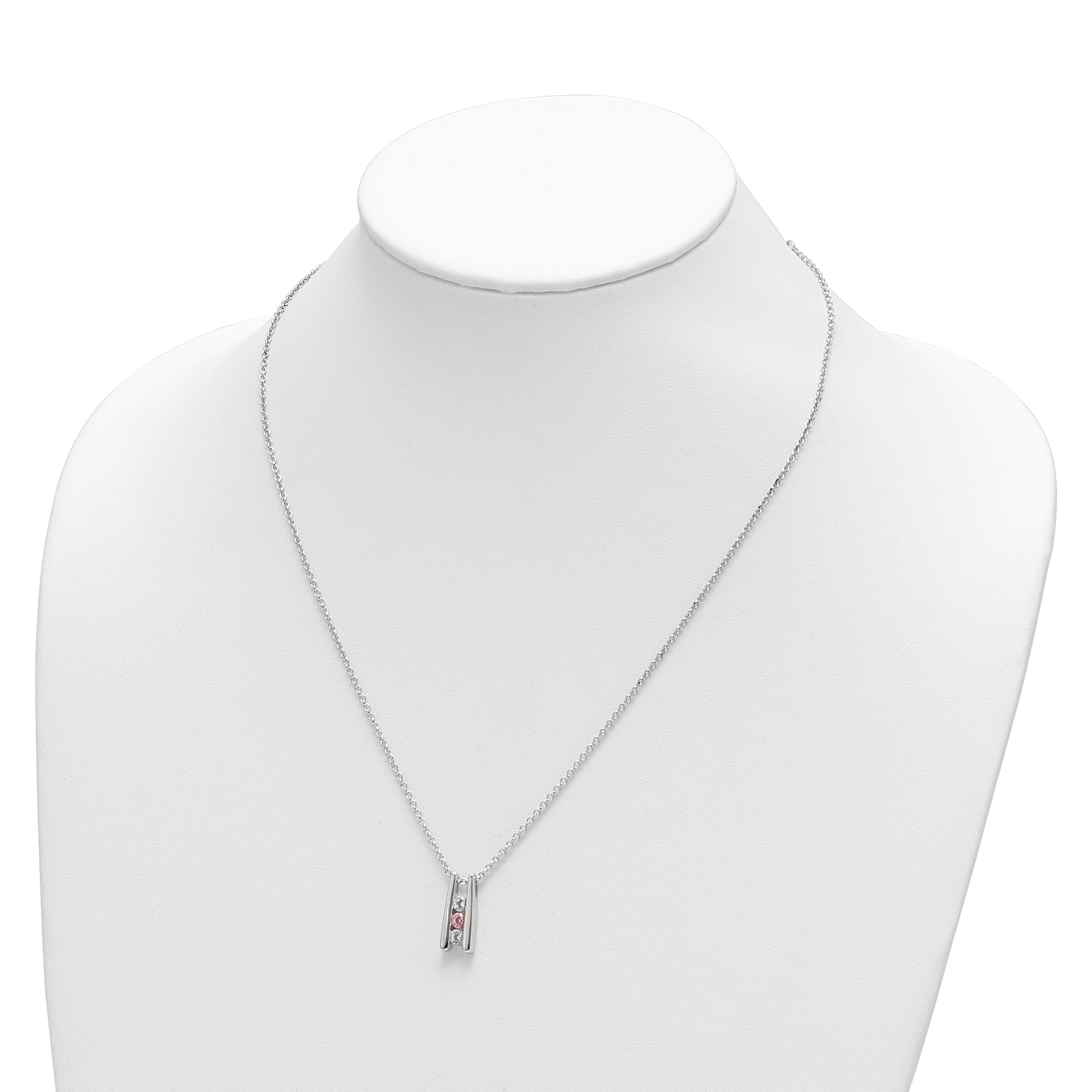 10K White Gold Crystal Topaz Necklace with Pink Accent and Extender