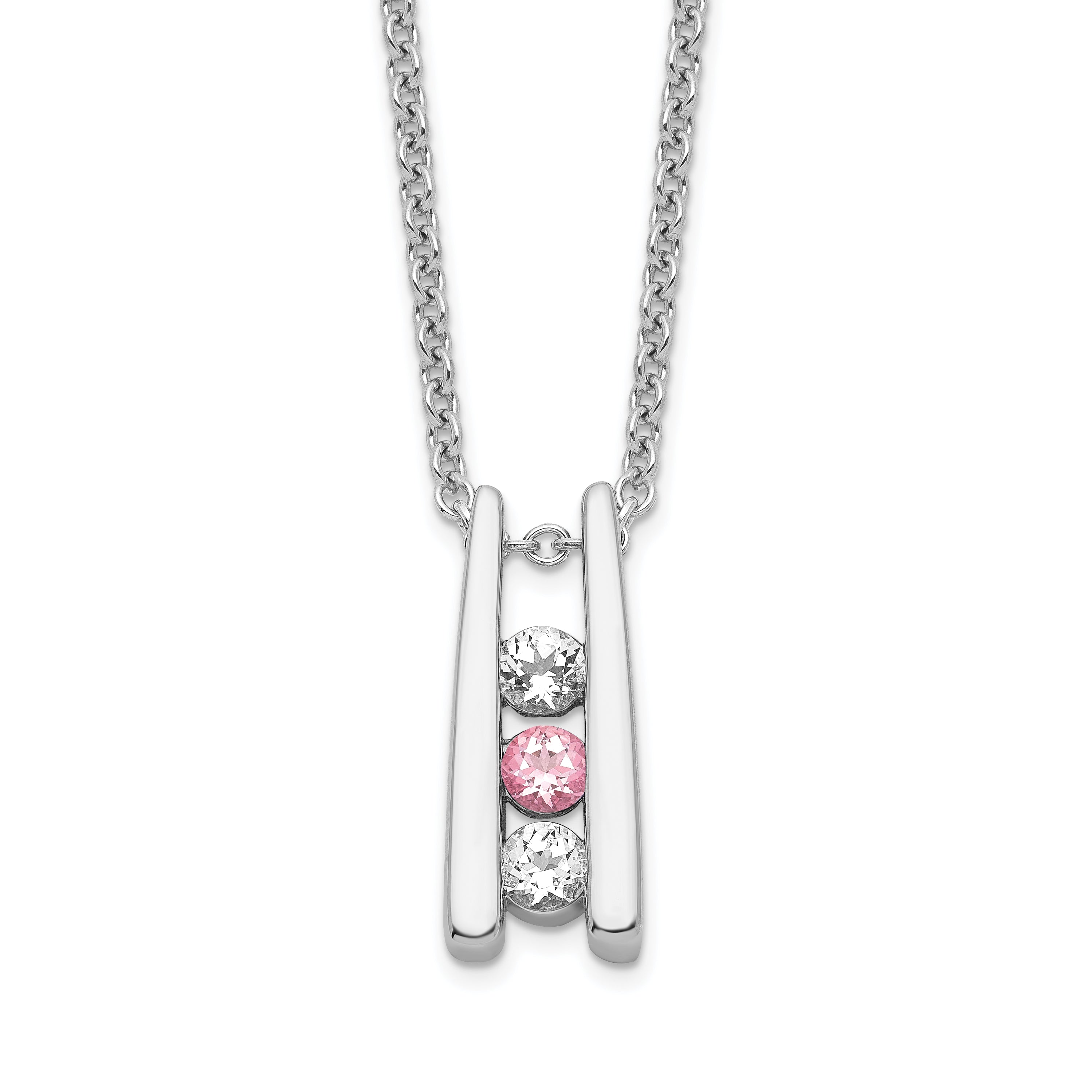 Survivor Collection 10K White Gold Rhodium-plated 16 Inch White and Pink Swarovski Topaz Grateful Necklace with 2 Inch Extender Main image