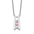 Survivor Collection 10K White Gold Rhodium-plated 16 Inch White and Pink Swarovski Topaz Grateful Necklace with 2 Inch Extender