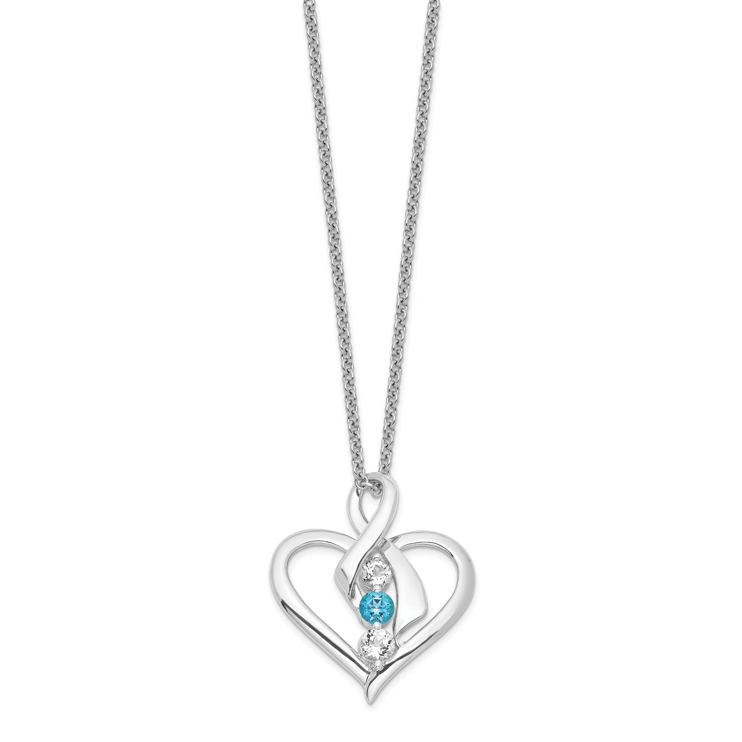 Sterling Silver Rhodium-Plated Topaz Necklace with Blue Swarovski Elegance - 18