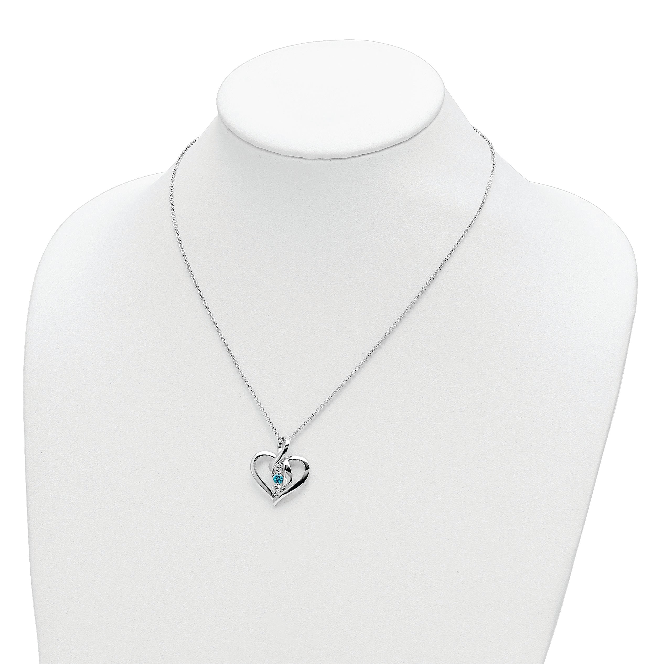 Sterling Silver Rhodium-Plated Topaz Necklace with Blue Swarovski Elegance - 18