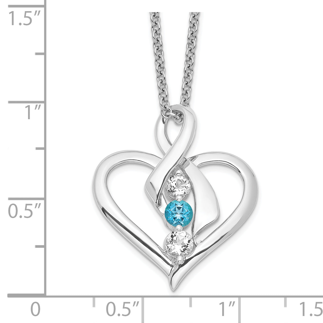 Sterling Silver Rhodium-Plated Topaz Necklace with Blue Swarovski Elegance - 18