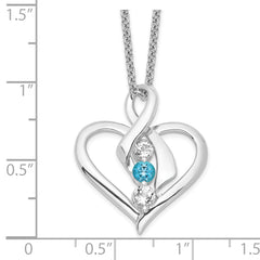 Sterling Silver Rhodium-Plated Topaz Necklace with Blue Swarovski Elegance - 18